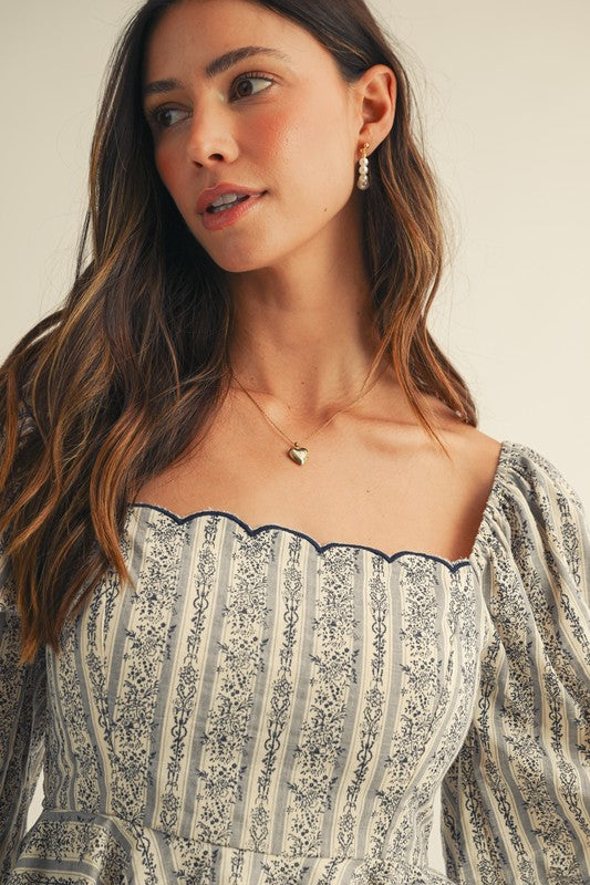 Amelie Floral Blouse – Romantic Long Sleeve Peplum Top