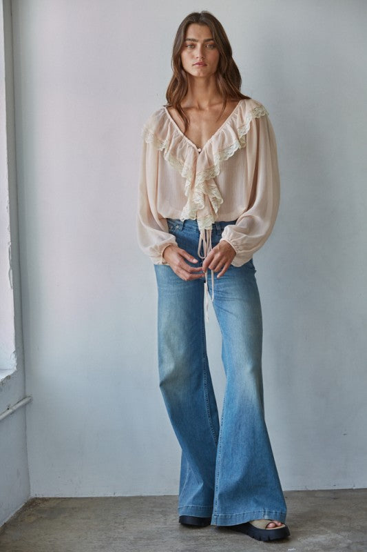 Sheer Blush Ruffle Blouse