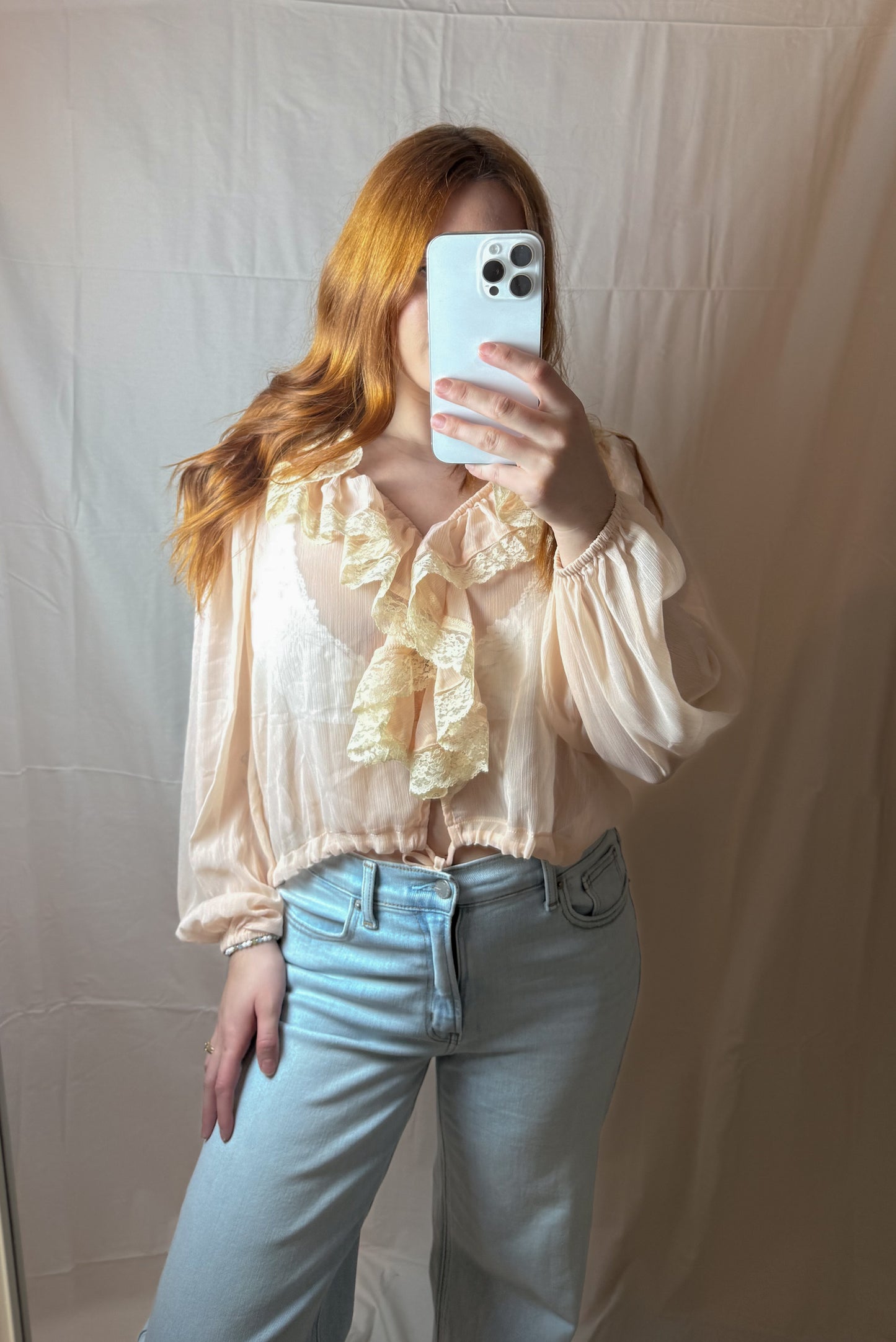 Sheer Blush Ruffle Blouse