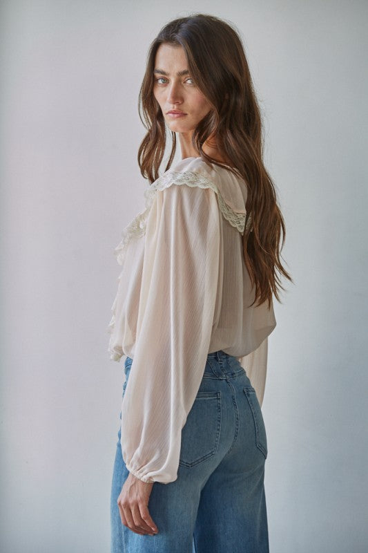 Sheer Blush Ruffle Blouse