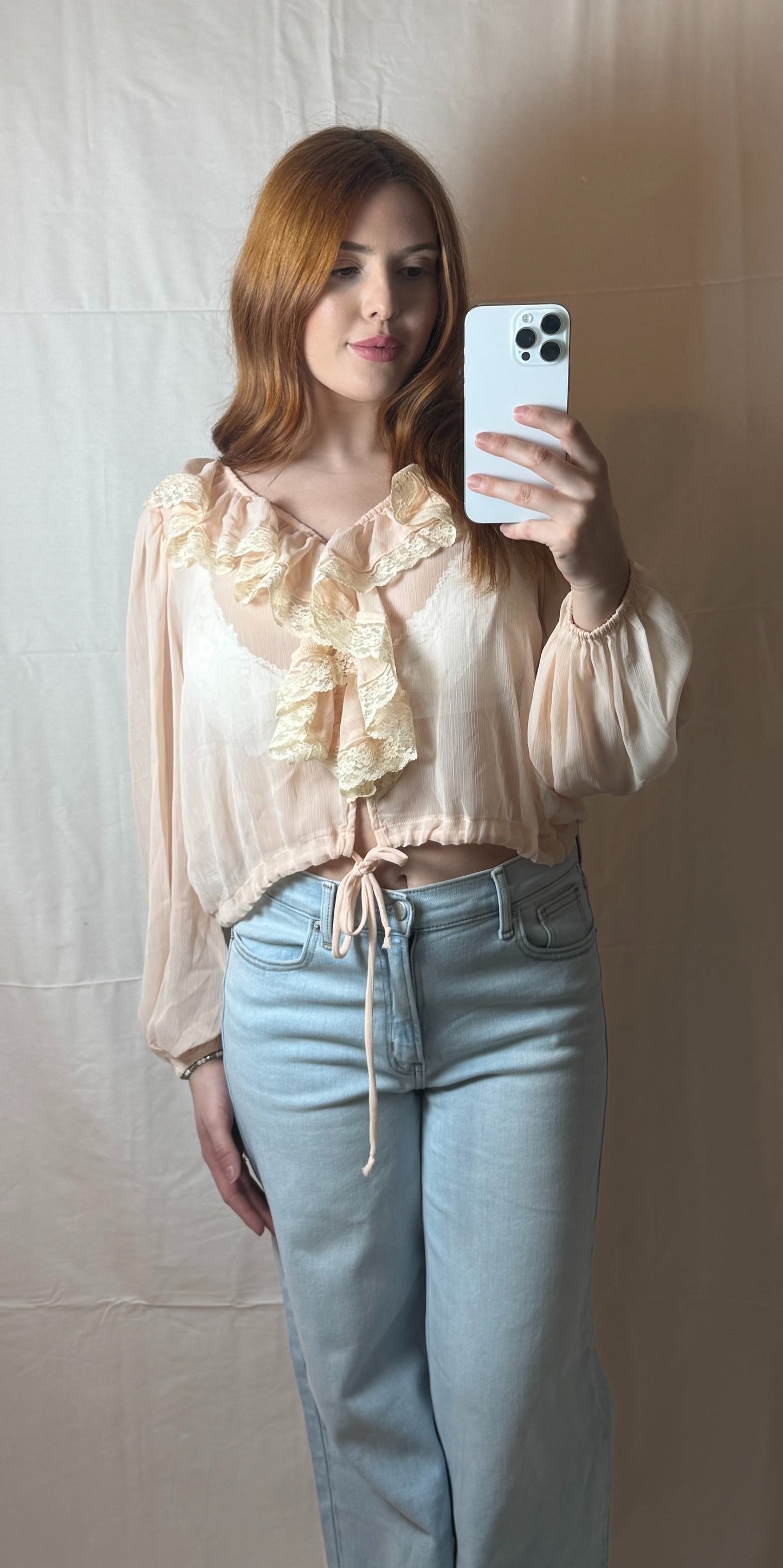 Sheer Blush Ruffle Blouse