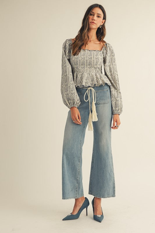 Amelie Floral Blouse – Romantic Long Sleeve Peplum Top