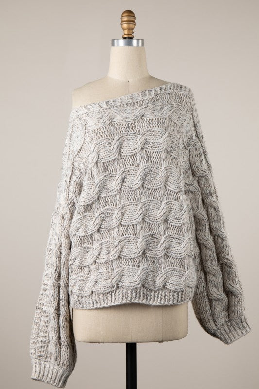 cable knit sweater women, chunky knit sweater, off shoulder knit sweater, alpine style sweater, cozy winter sweater, après ski fashion